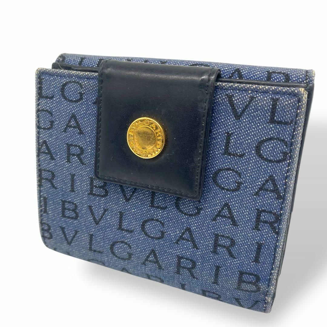BVLGARI - BVLGARI ブルガリ 二つ折り財布 デニム ロゴマニア 黒 BVLGARI - BVLGARI ブルガリ 二つ折り財布 デニム ロゴマニア 黒
