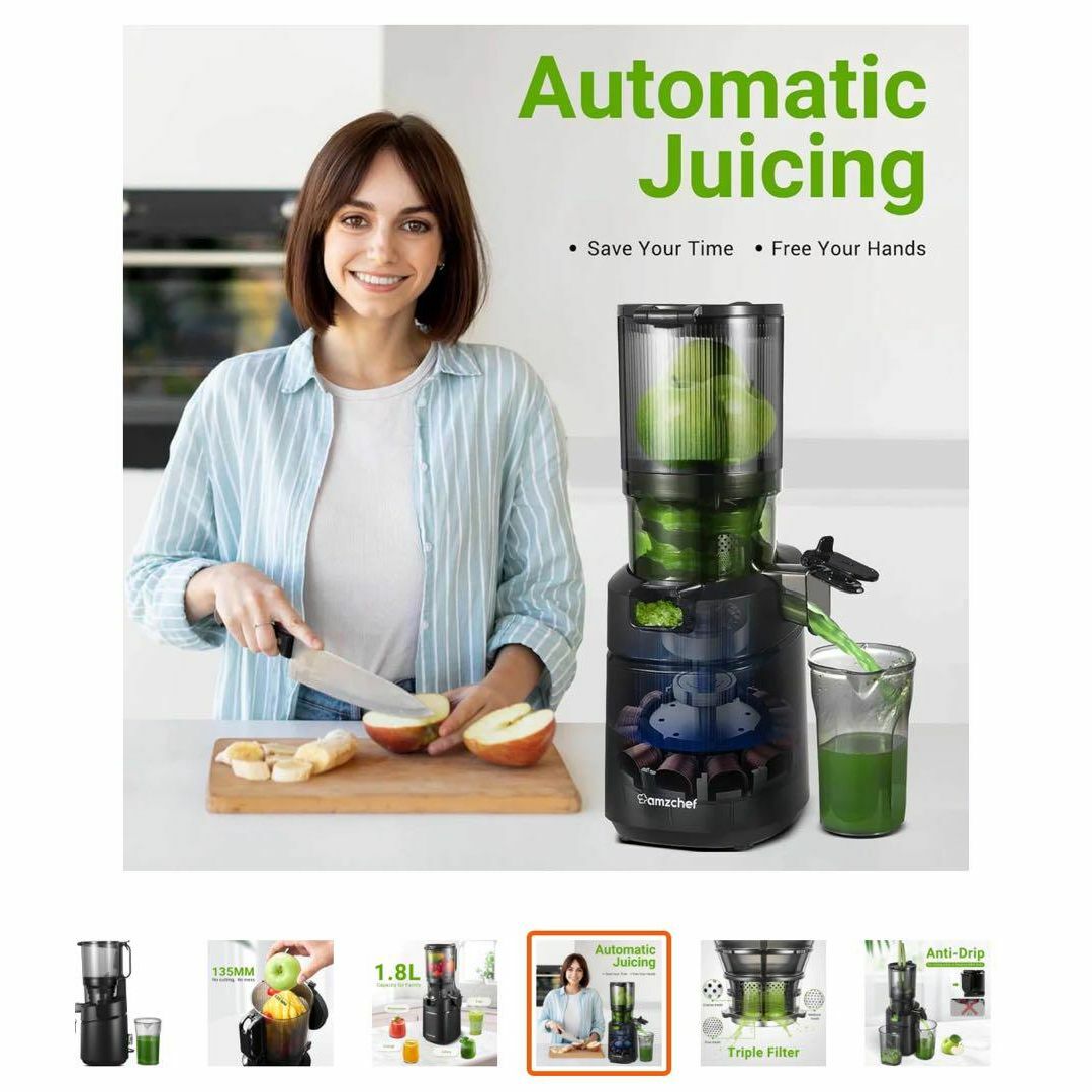 新品 AMZCHEF スロージューサー 1.8l シルバーカラー SJ-036の 新品 AMZCHEF スロージューサー 1.8l シルバーカラー SJ-036の