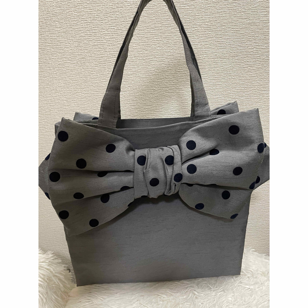 LUDLOW - ミュゲ MUGUET トートバッグ 黒水玉ドット リボン LUDLOW - ミュゲ MUGUET トートバッグ 黒水玉ドット リボン