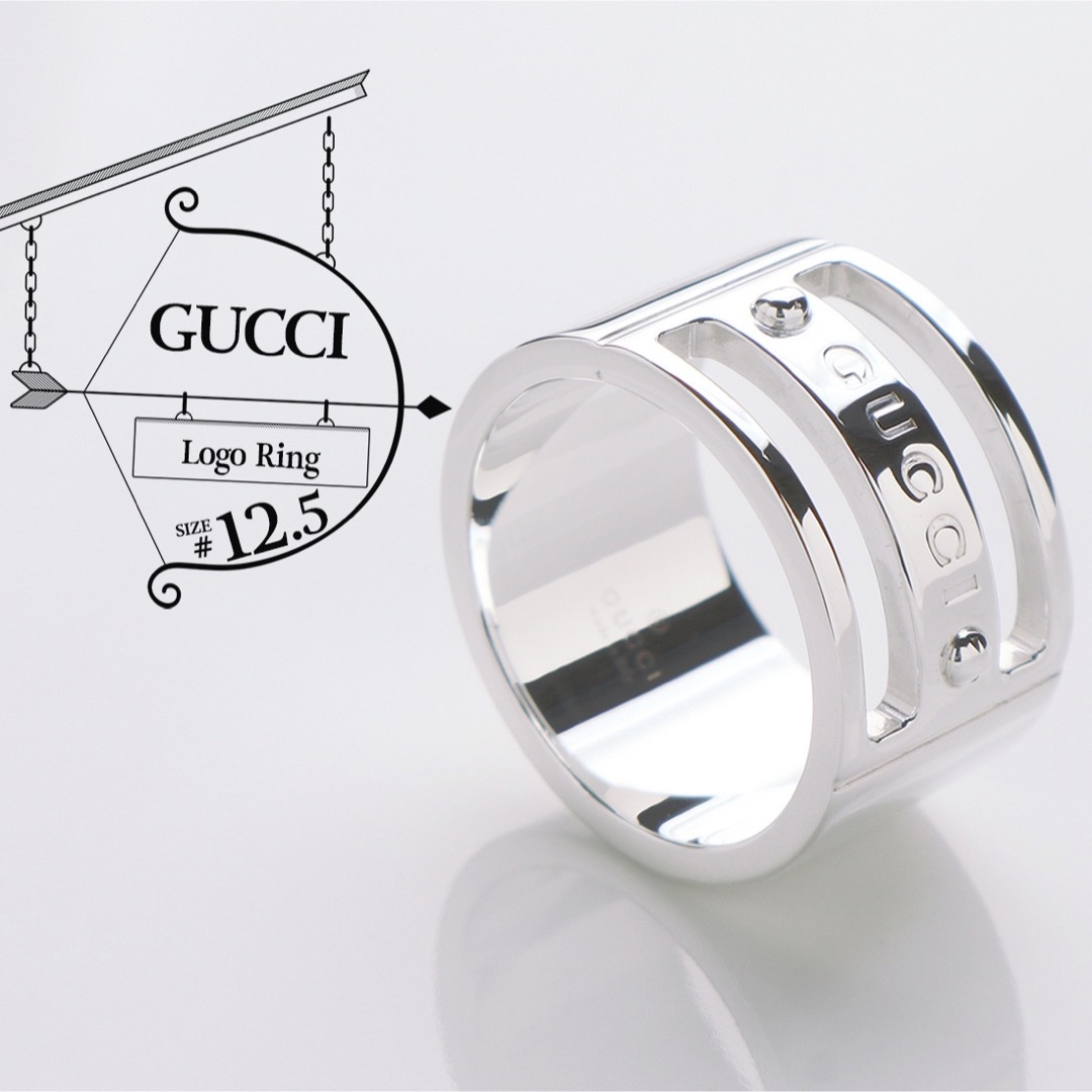 GUCCI - 極美品 GUCCI グッチ ビス ロゴ ワイド 925 リング 12.5 GUCCI - 極美品 GUCCI グッチ ビス ロゴ ワイド 925 リング 12.5