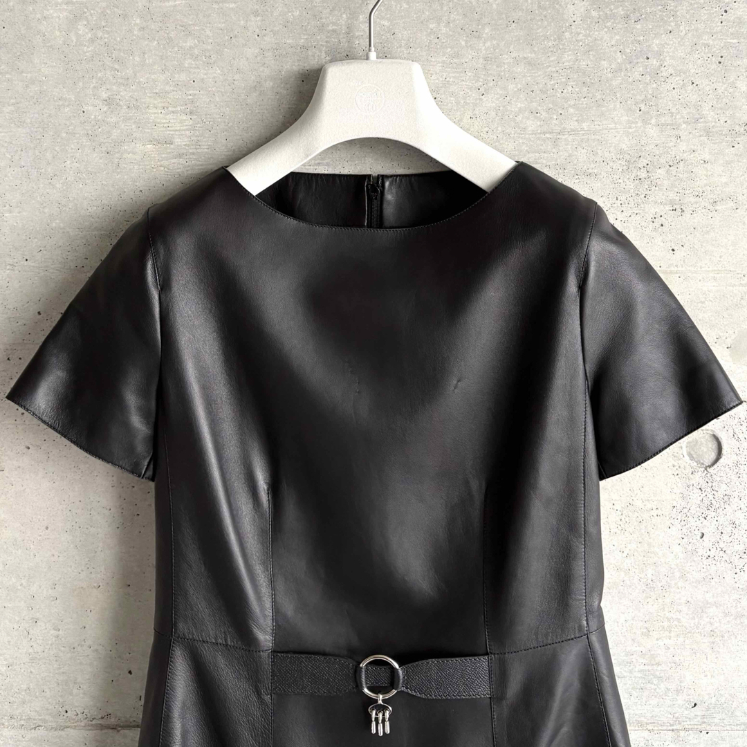 HERMES - HERMES ラムレザーワンピース 34 ブラックの通販 by HERMES - HERMES ラムレザーワンピース 34 ブラックの通販 by