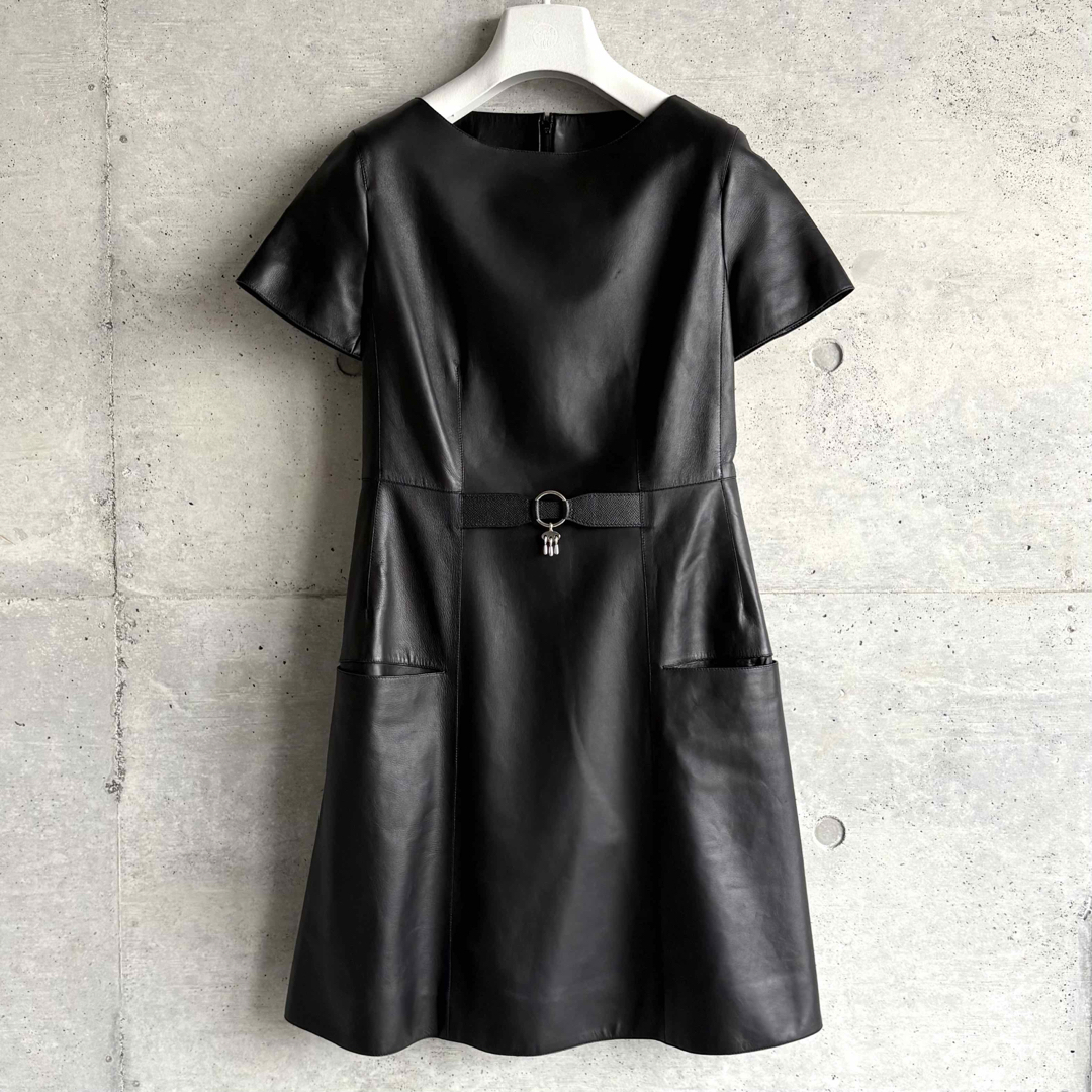 HERMES - HERMES ラムレザーワンピース 34 ブラックの通販 by HERMES - HERMES ラムレザーワンピース 34 ブラックの通販 by