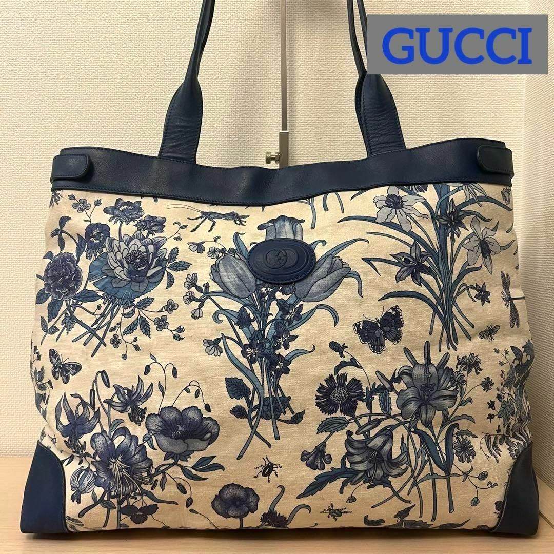 GUCCI - 超希少 オールドグッチ ブルー フローラ 昆虫プリント GUCCI - 超希少 オールドグッチ ブルー フローラ 昆虫プリント