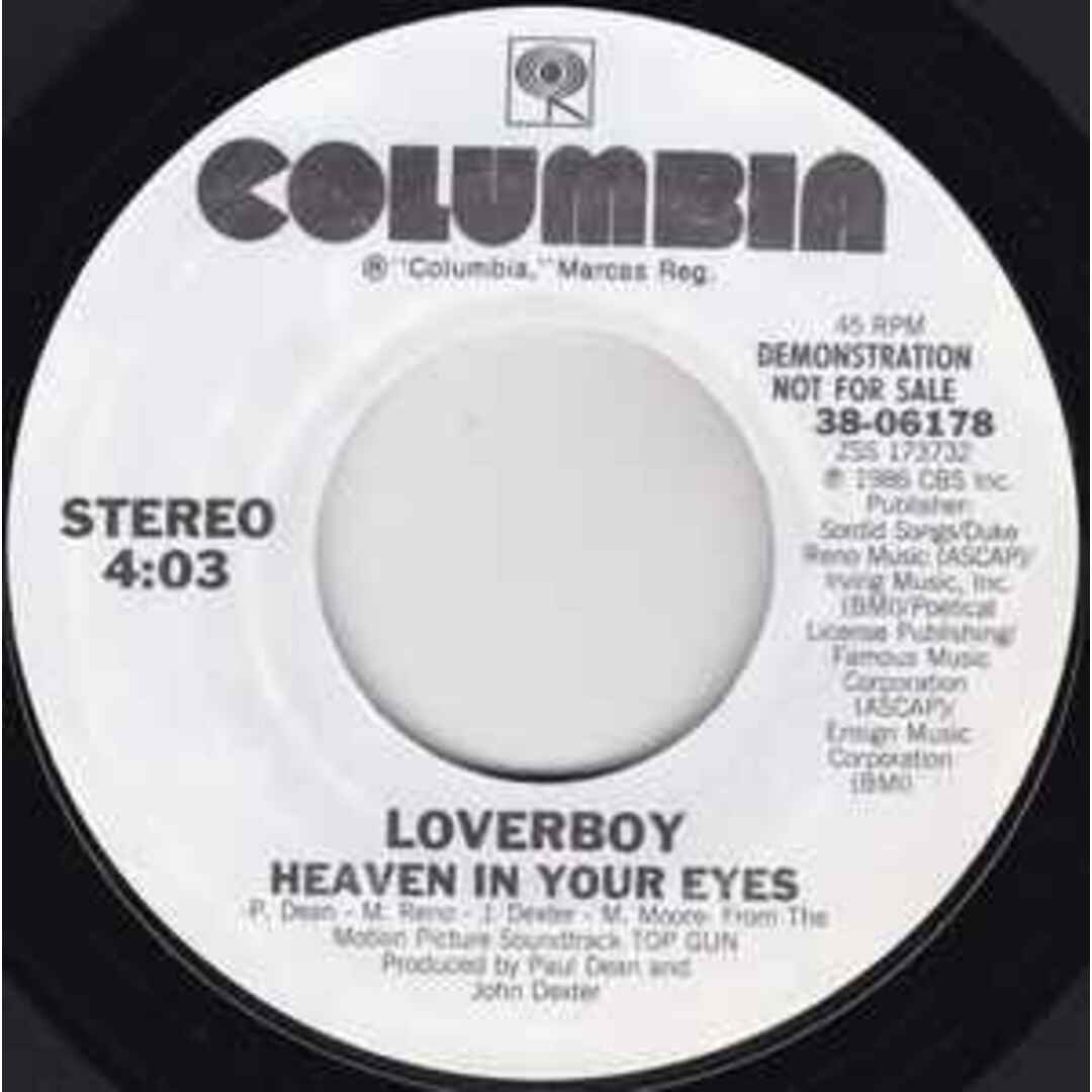 米7” Loverboy Heaven In Your Eyes 3806178PROMO Columbia /00080 エンタメ/ホビーのエンタメ その他(その他)の商品写真