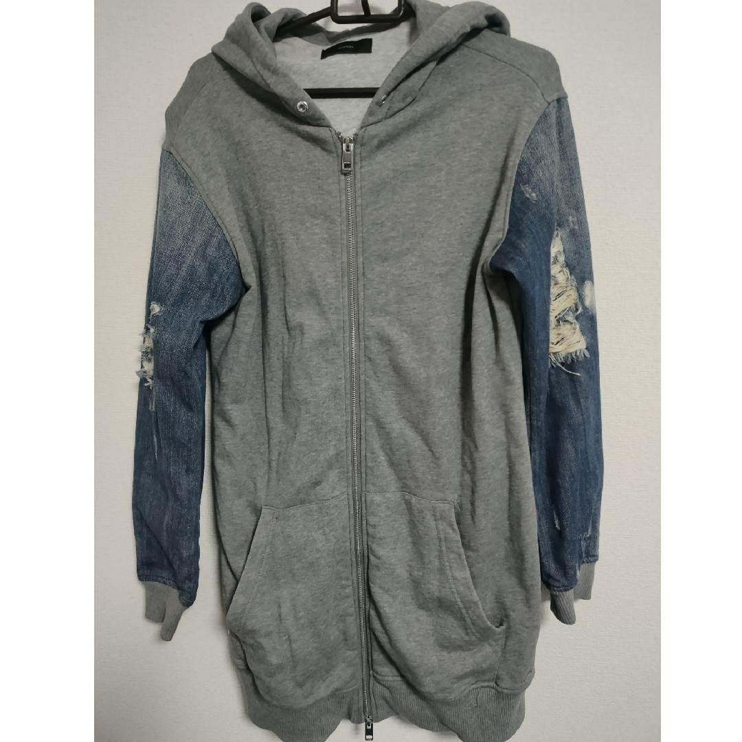 DIESEL - DIESEL ダメージスリーブ デニムジップパーカーの通販 DIESEL - DIESEL ダメージスリーブ デニムジップパーカーの通販