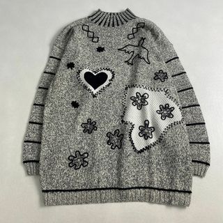 ヴィンテージ(VINTAGE)のヴィンテージ　ニット　3Dニット　花柄　ハート　鳥　かわいい　38 M L相当(ニット/セーター)