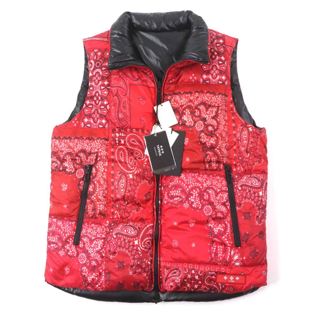 TATRAS - 未使用品▼TATRAS タトラス 20AW MTAT20A4729-D AGATONE アガトーネ ペイズリー柄 ワッペン付き リバーシブル ダブルジップアップ ダウンベスト レッド ブラック 2 正規品 メンズ