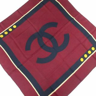 CHANEL - CHANEL(シャネル) スカーフ ココマーク 黒×レッドの CHANEL - CHANEL(シャネル) スカーフ ココマーク 黒×レッドの