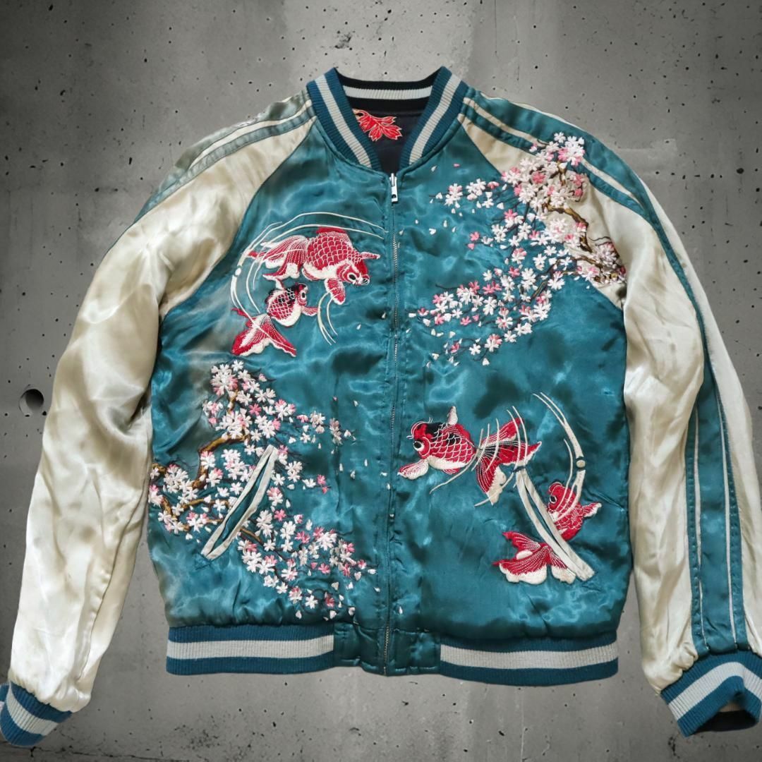 花旅楽団 SCRIPT 刺繍スカジャン リバーシブル 菊と緋鯉 和柄 花旅楽団 SCRIPT 刺繍スカジャン リバーシブル 菊と緋鯉 和柄