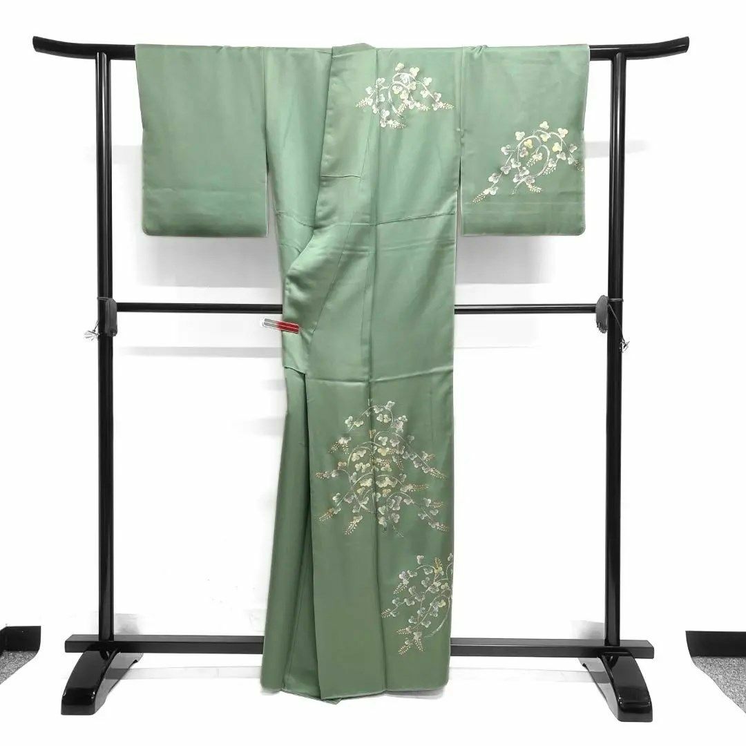 訪問着 金彩 リーフ 藤 グリーン 着物 034a d 訪問着 金彩 リーフ 藤 グリーン 着物 034a d