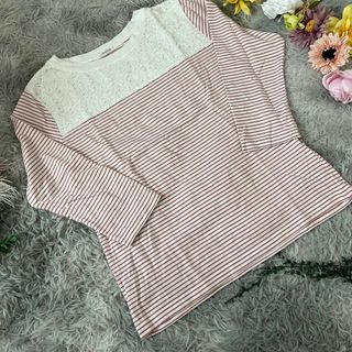 シネマクラブ(CINEMA CLUB)の【CINEMA CLUB】レース切り替えストライプTシャツ(Tシャツ(長袖/七分))