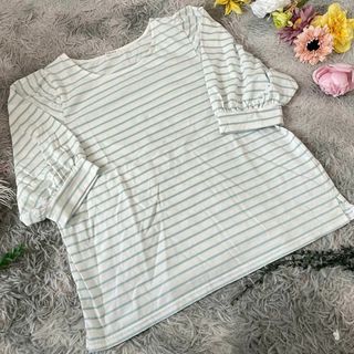 グラシア(GLACIER)の【GLACIER】ボーダー 五分丈 Tシャツ　カットソー　(L)(Tシャツ(長袖/七分))