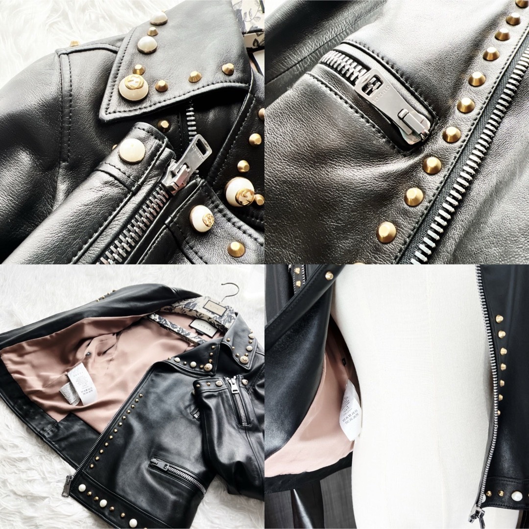 GUCCI - 美品 GUCCI グッチ レザー パール GG ジャケット GUCCI - 美品 GUCCI グッチ レザー パール GG ジャケット