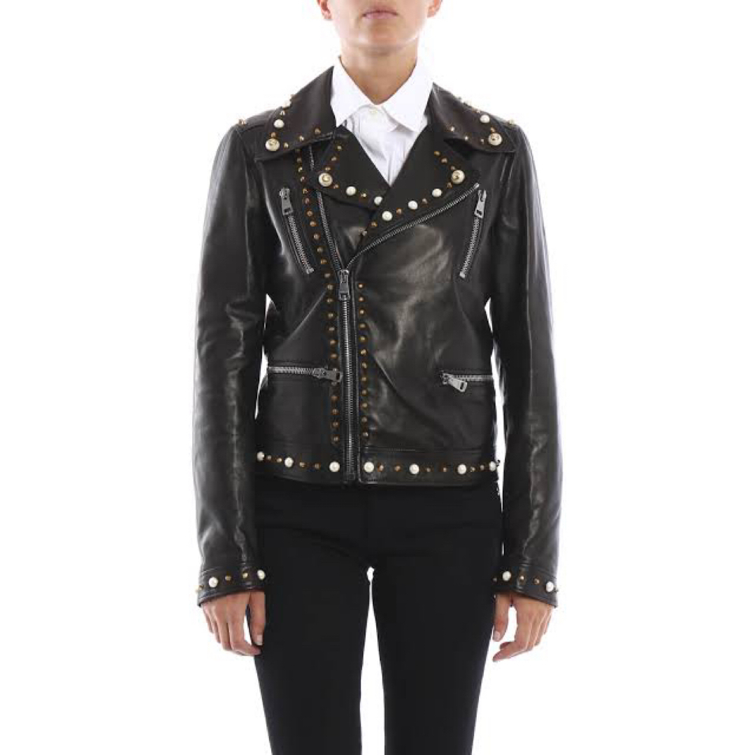 GUCCI - 美品 GUCCI グッチ レザー パール GG ジャケット GUCCI - 美品 GUCCI グッチ レザー パール GG ジャケット