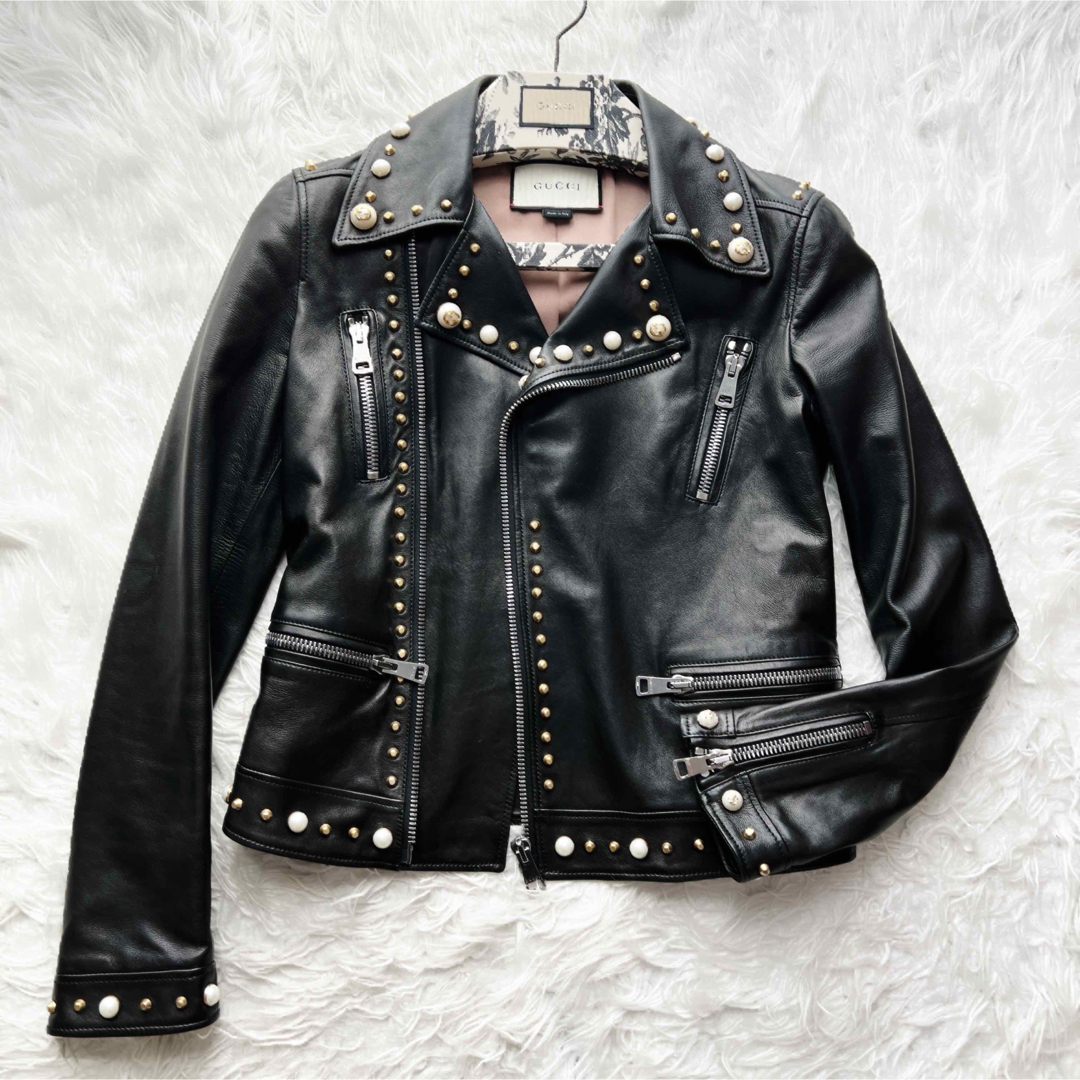 GUCCI - 美品 GUCCI グッチ レザー パール GG ジャケット GUCCI - 美品 GUCCI グッチ レザー パール GG ジャケット