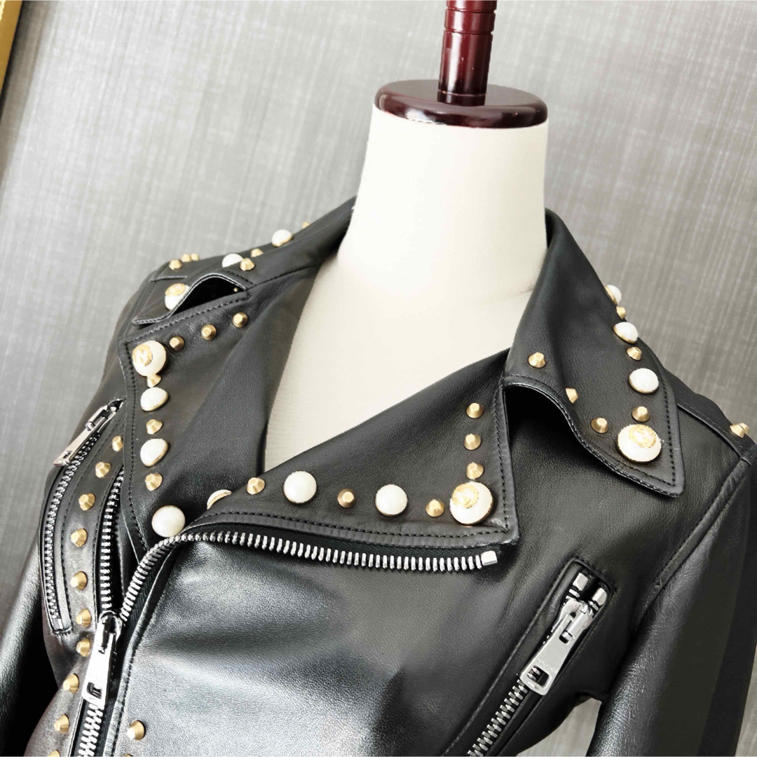GUCCI - 美品 GUCCI グッチ レザー パール GG ジャケット GUCCI - 美品 GUCCI グッチ レザー パール GG ジャケット