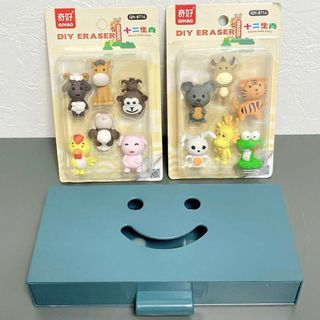 後付け引き出し デスク下 収納 整理 十二支 消しゴム 動物 知育 人形遊び(消しゴム/修正テープ)