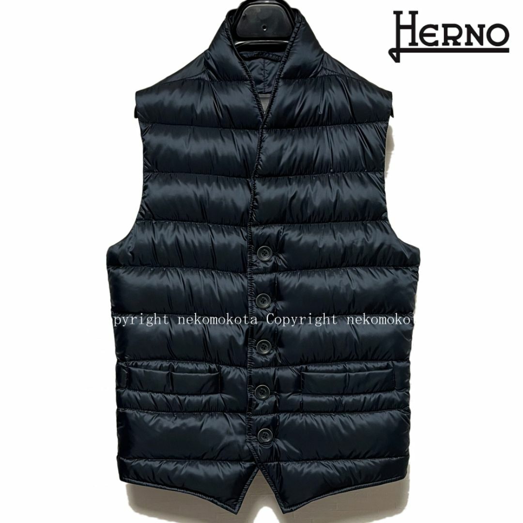 HERNO - 美品 ヘルノ ダウン ベスト ジレ 44 ネイビー 濃紺 HERNO - 美品 ヘルノ ダウン ベスト ジレ 44 ネイビー 濃紺