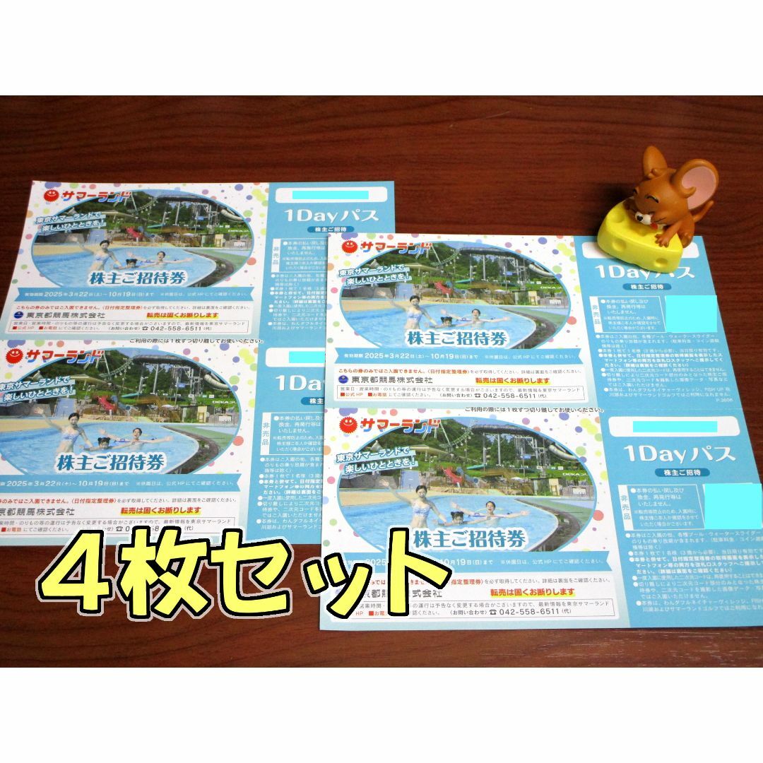 4枚セット☆東京サマーランド 株主優待 招待券 1DAYパス☆ #802 4枚セット☆東京サマーランド 株主優待 招待券 1DAYパス☆ #802