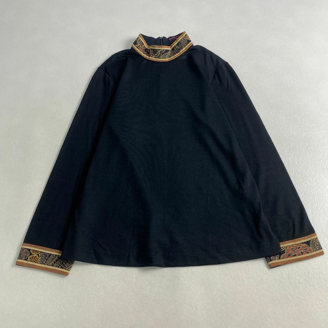 LEONARD - 美品　レオナール　カットソータートルネック　総柄　ウール　シルク　黒　L　LEO