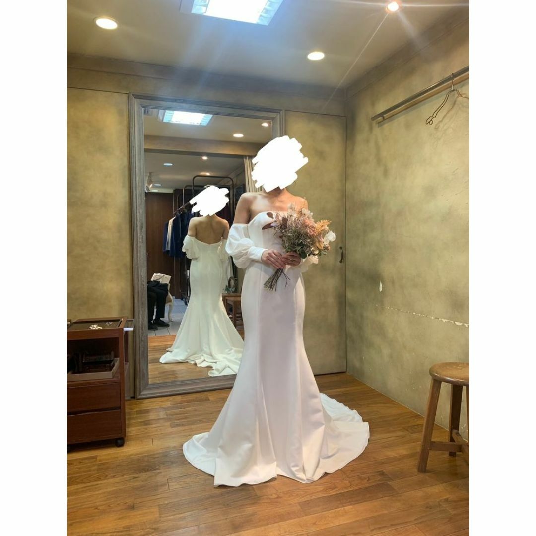 ウエディングドレス マーメイドライン ベアトップ パフスリーブ 結婚式