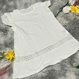 【CURASTYLE】ホワイト レース付き フリル袖 チュニック(チュニック)
