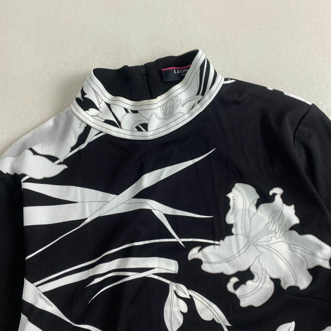 LEONARD - レオナール カットソー カンカン素材 花柄 ラメ 黒 L LEONARD - レオナール カットソー カンカン素材 花柄 ラメ 黒 L