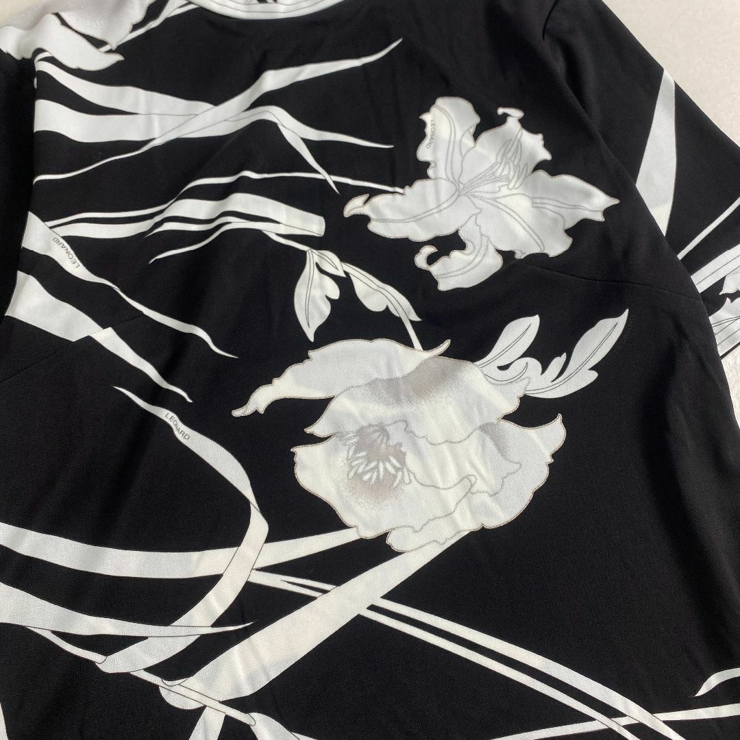 LEONARD - レオナール カットソー カンカン素材 花柄 ラメ 黒 L LEONARD - レオナール カットソー カンカン素材 花柄 ラメ 黒 L