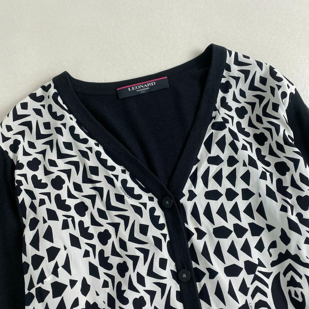 LEONARD - レオナール カーディガン 総柄 シルク 綿 黒白 L LEONARD - レオナール カーディガン 総柄 シルク 綿 黒白 L