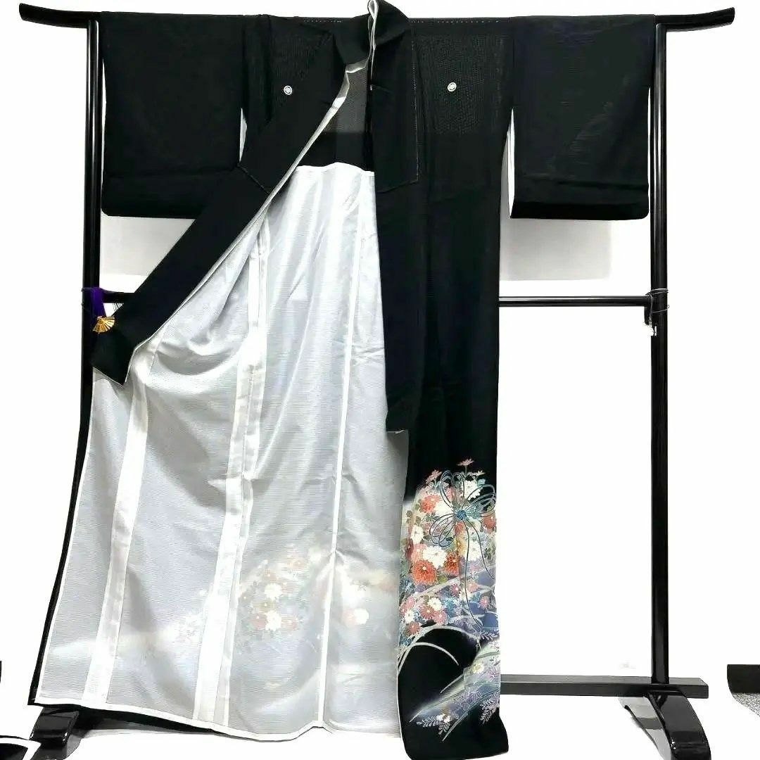夏用 絽 作家もの 友禅 水引 菊花 黒留袖 着物 035a pの通販 by 夏用 絽 作家もの 友禅 水引 菊花 黒留袖 着物 035a pの通販 by