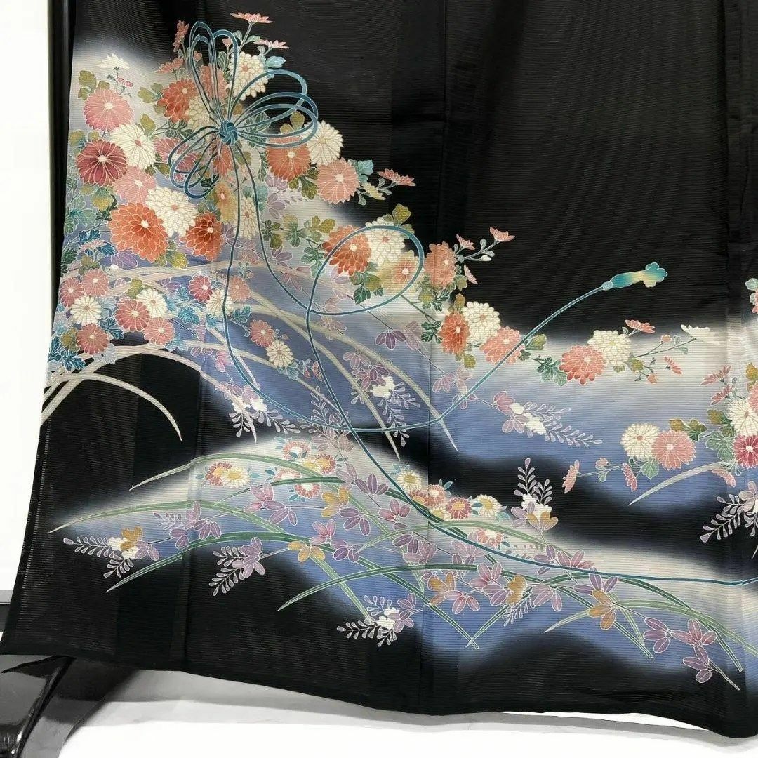夏用 絽 作家もの 友禅 水引 菊花 黒留袖 着物 035a pの通販 by 夏用 絽 作家もの 友禅 水引 菊花 黒留袖 着物 035a pの通販 by