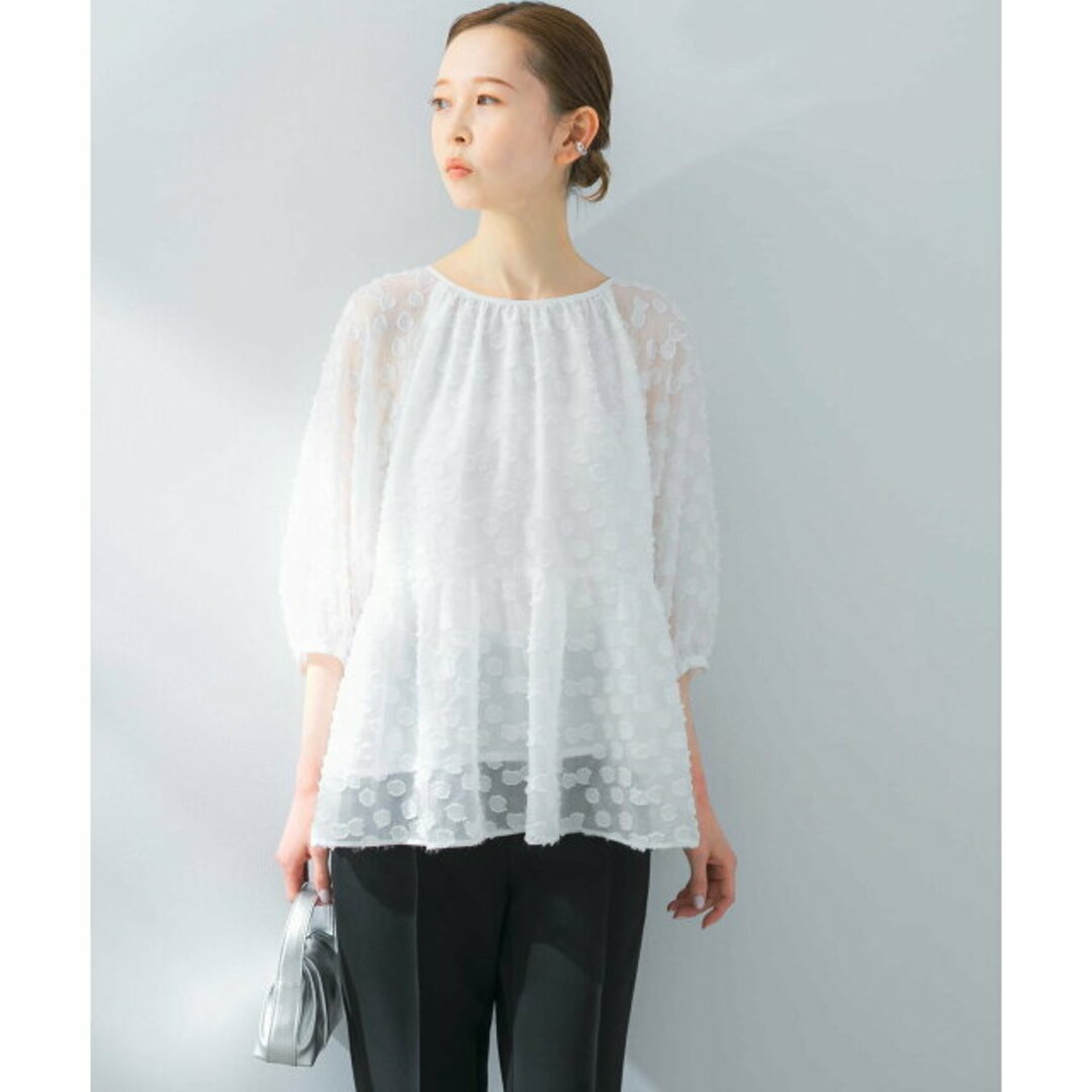 URBAN RESEARCH ROSSO(アーバンリサーチロッソ)の【WHITE】ラメジャガードペプラムブラウス レディースのトップス(シャツ/ブラウス(長袖/七分))の商品写真