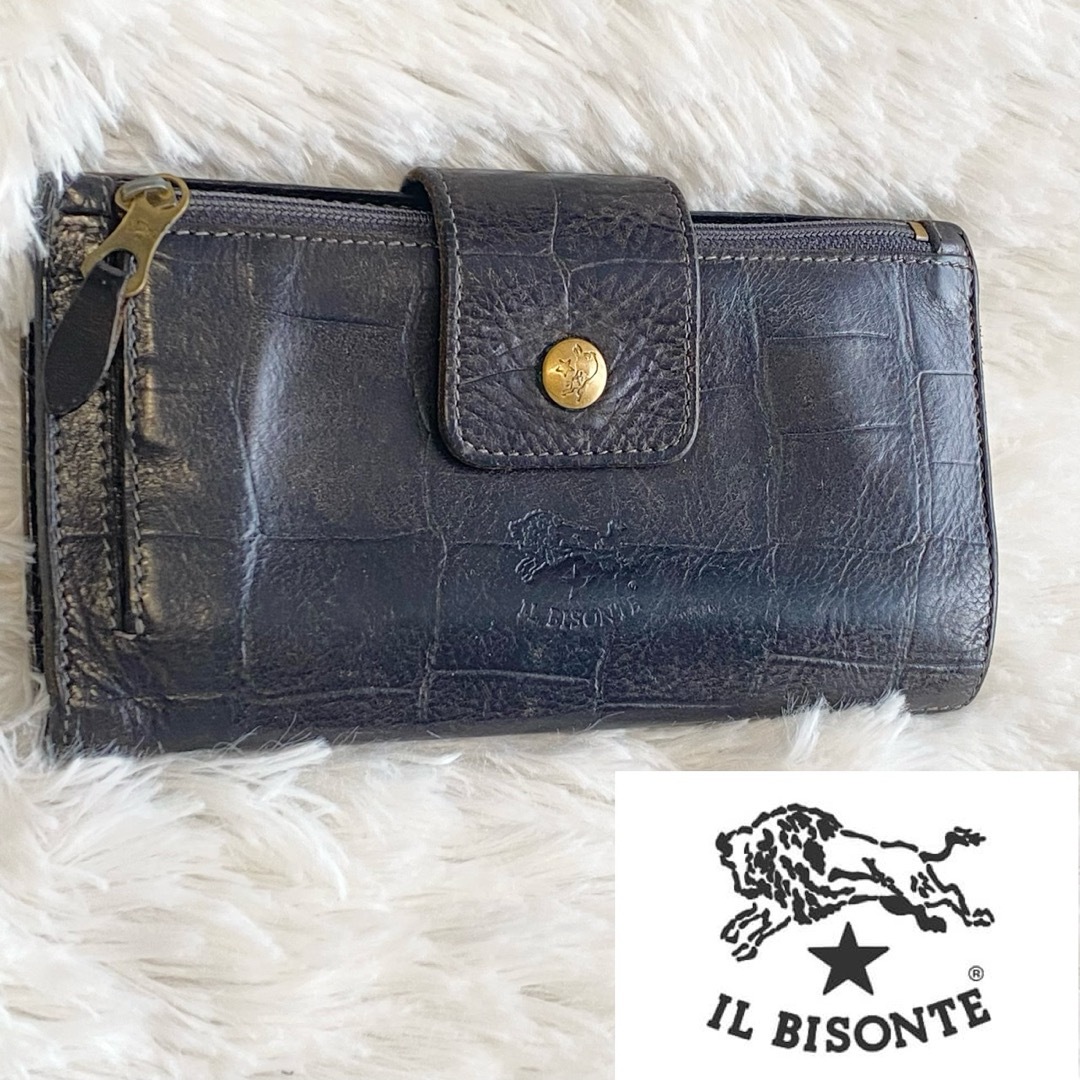 IL BISONTE - 【良品】 ILBISONTE クロコ型押し 二つ折り 長財布 IL BISONTE - 【良品】 ILBISONTE クロコ型押し 二つ折り 長財布