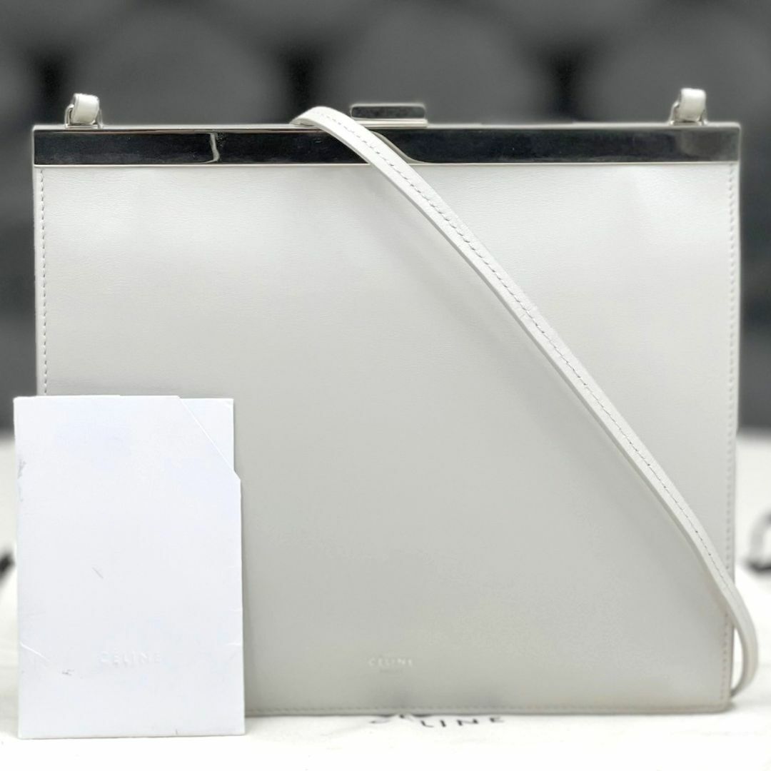 CELINE - 美品☆　セリーヌ　クラスプ　ショルダーバッグ　レザー　ライトグレー