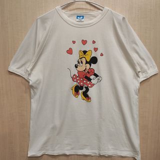 ディズニー(Disney)の80年代  USA製 Disney ミニーマウス ハート プリント ホワイト　(Tシャツ/カットソー(半袖/袖なし))