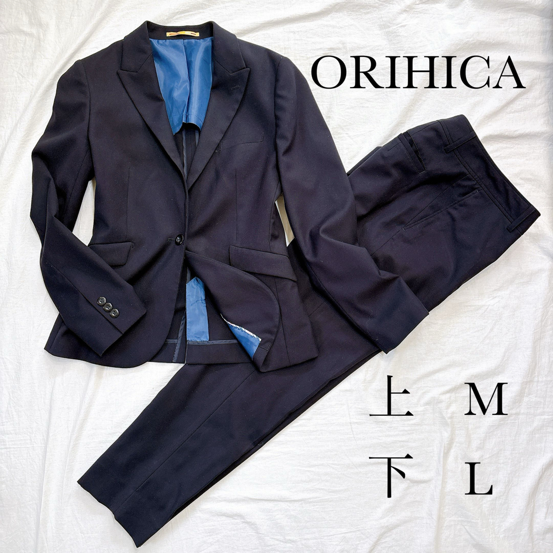 ORIHICA - ORIHICA パンツスーツセット ウォッシャブル ネイビー ORIHICA - ORIHICA パンツスーツセット ウォッシャブル ネイビー