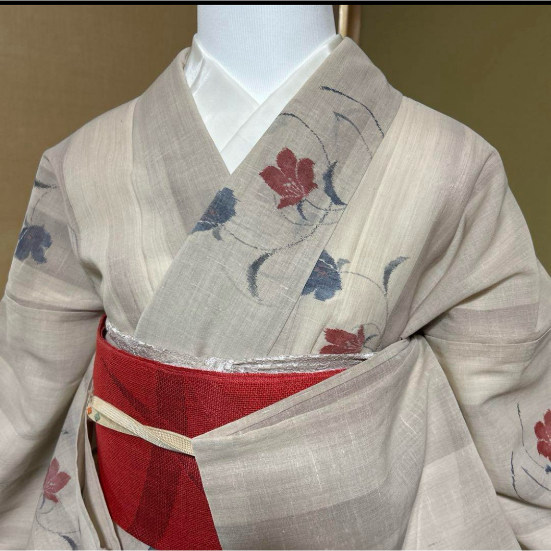 化繊紗紬風絹芭蕉風小紋フルセット4点 美品着物+夏麻羅名古屋帯 化繊紗紬風絹芭蕉風小紋フルセット4点 美品着物+夏麻羅名古屋帯