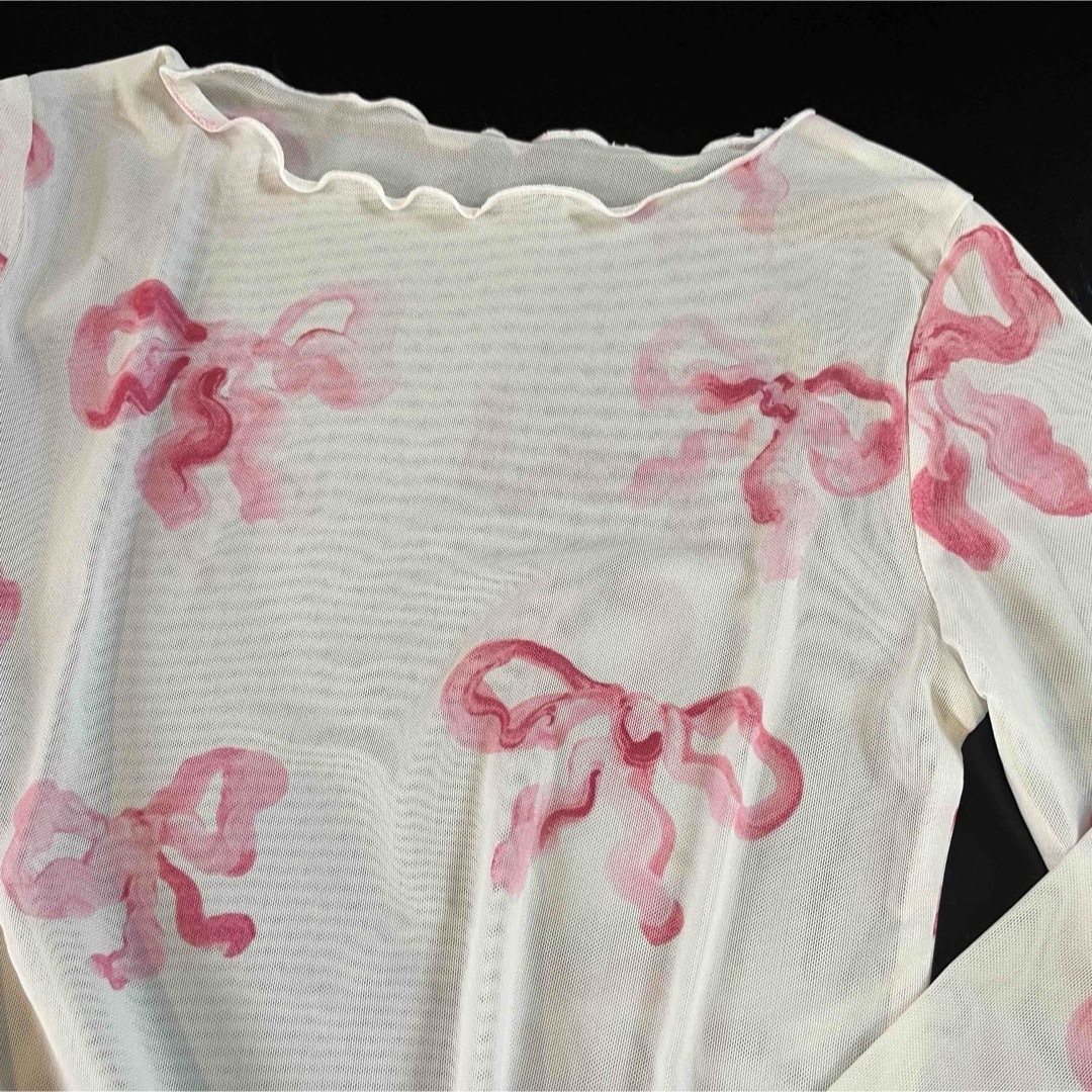 新品未使用品】POPPY リボン柄 長袖タートル トップス あさぎー 新品未使用品】POPPY リボン柄 長袖タートル トップス あさぎー