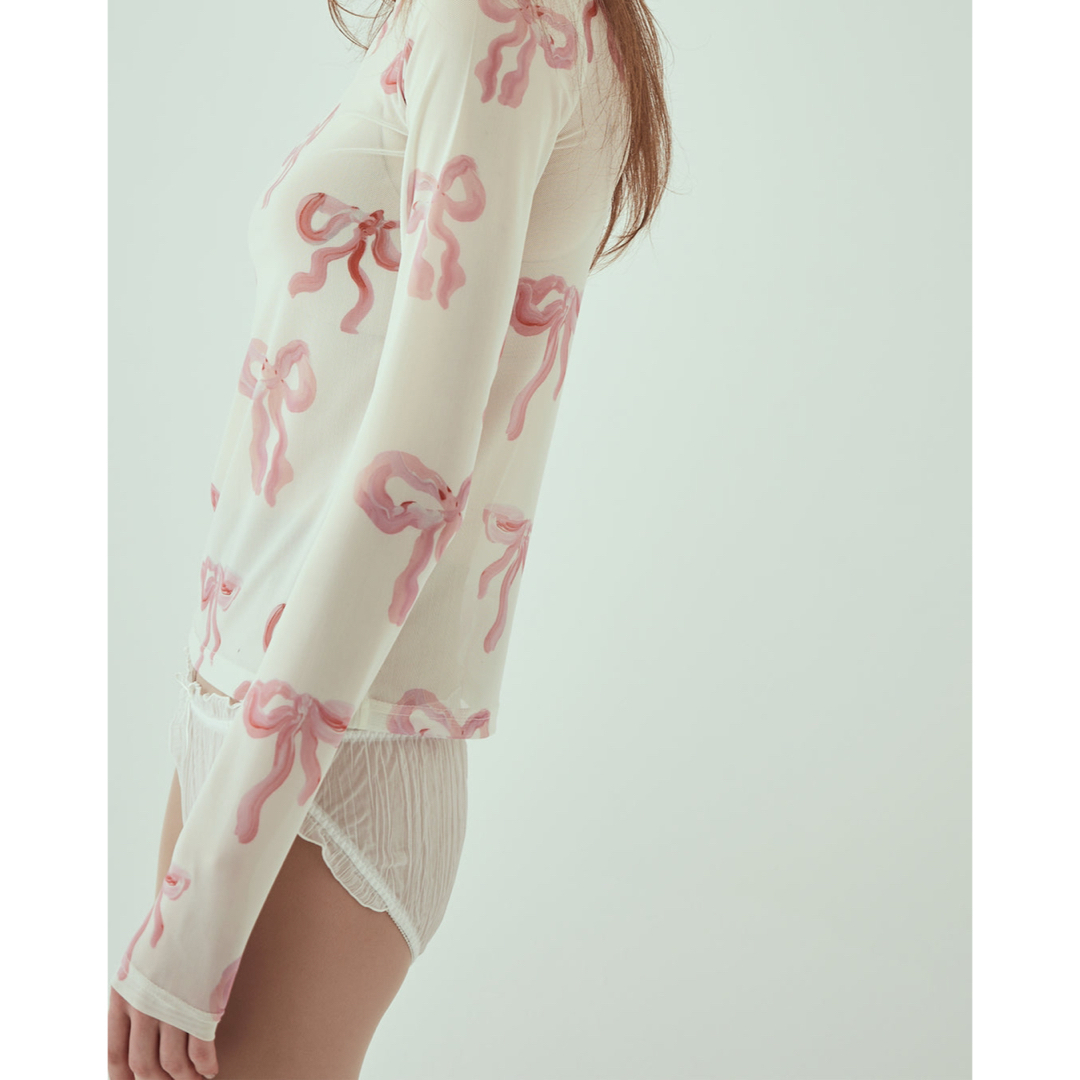 新品未使用品】POPPY リボン柄 長袖タートル トップス あさぎー 新品未使用品】POPPY リボン柄 長袖タートル トップス あさぎー