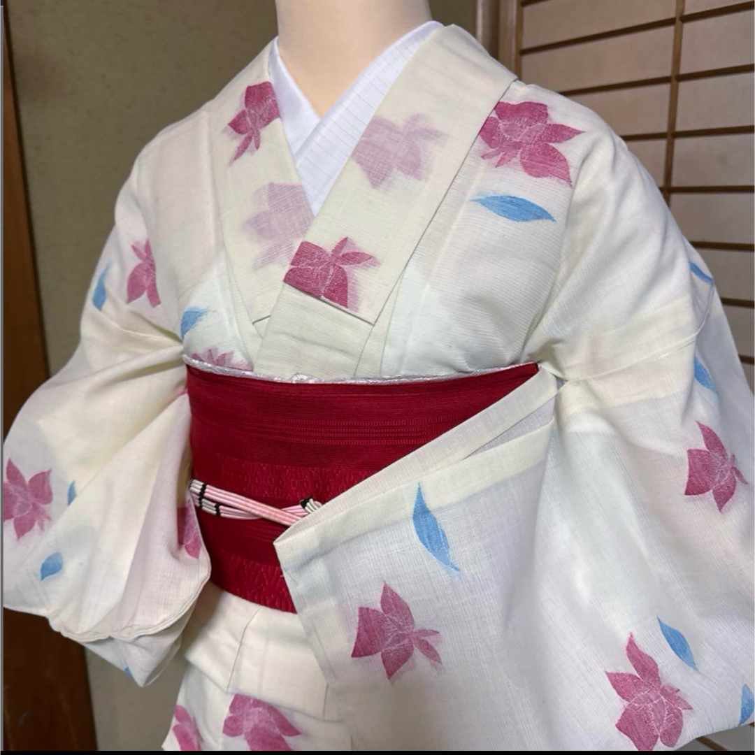 洗える紗紬風小紋フルセット4点 新品着物+博多夏名古屋帯+ 洗える紗紬風小紋フルセット4点 新品着物+博多夏名古屋帯+
