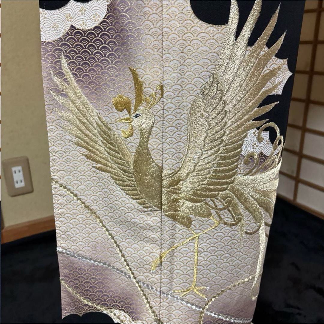 正絹黒留袖フルセット5点 着物+特選正絹袋帯+帯締め+帯揚げ+末広 正絹黒留袖フルセット5点 着物+特選正絹袋帯+帯締め+帯揚げ+末広