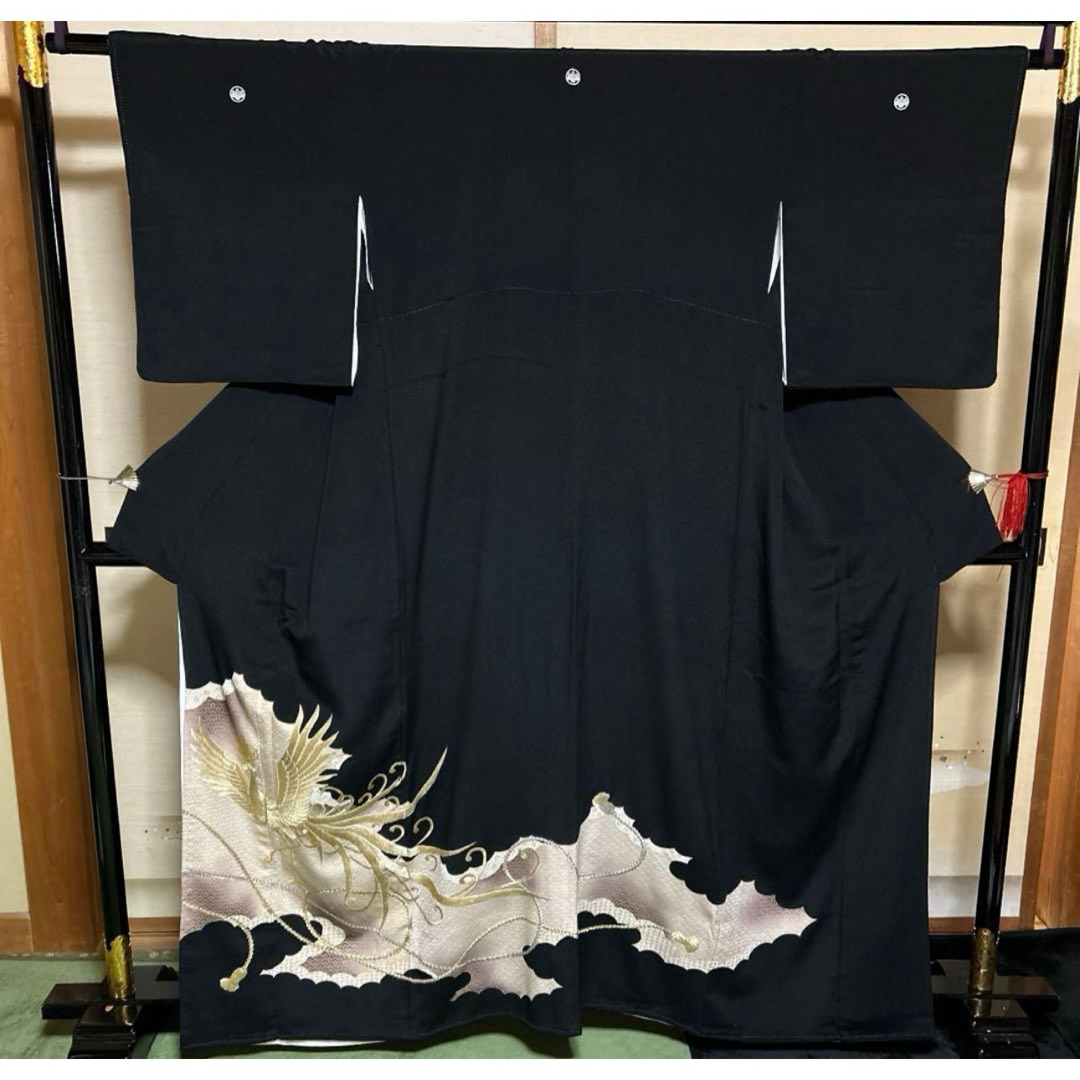 正絹黒留袖フルセット5点 着物+特選正絹袋帯+帯締め+帯揚げ+末広 正絹黒留袖フルセット5点 着物+特選正絹袋帯+帯締め+帯揚げ+末広