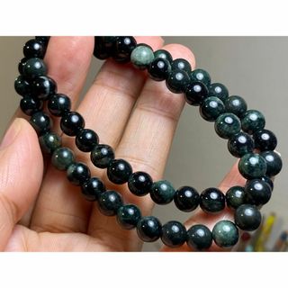 BR7-15 黒翡翠 墨緑色 7.0mm ミャンマー産 天然本翡翠 ブレスレット(ブレスレット/バングル)