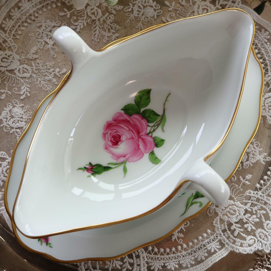 MEISSEN - 極美品 Meissen マイセン ピンクローズ グレイビー MEISSEN - 極美品 Meissen マイセン ピンクローズ グレイビー