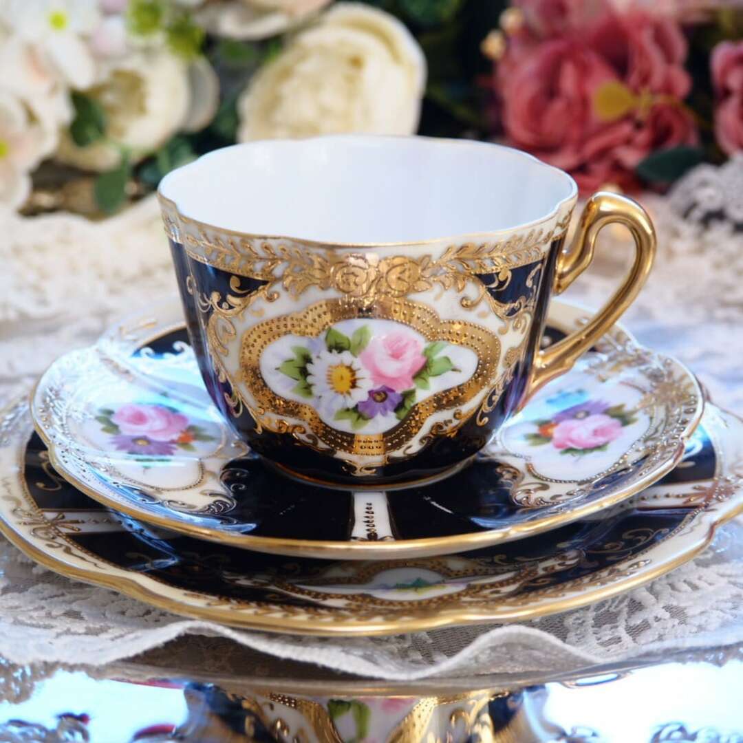 Noritake - オールドノリタケ ブラック金盛 マルキ印 トリオB Noritake - オールドノリタケ ブラック金盛 マルキ印 トリオB