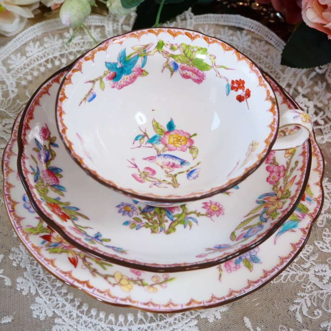 MINTON - 英国アンティーク オールドミントン 花鳥柄 トリオB MINTON - 英国アンティーク オールドミントン 花鳥柄 トリオB