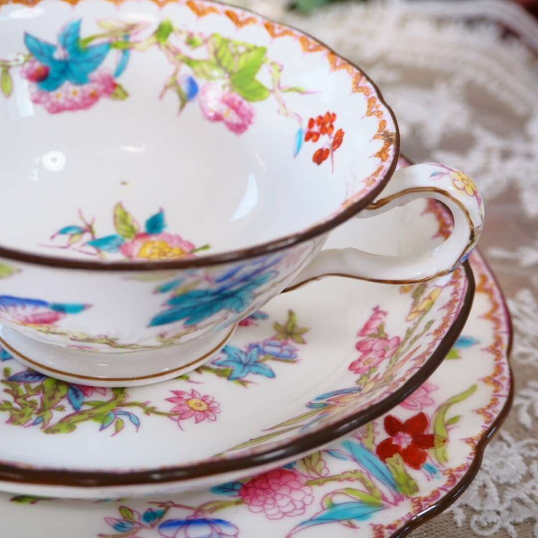 MINTON - 英国アンティーク オールドミントン 花鳥柄 トリオB MINTON - 英国アンティーク オールドミントン 花鳥柄 トリオB