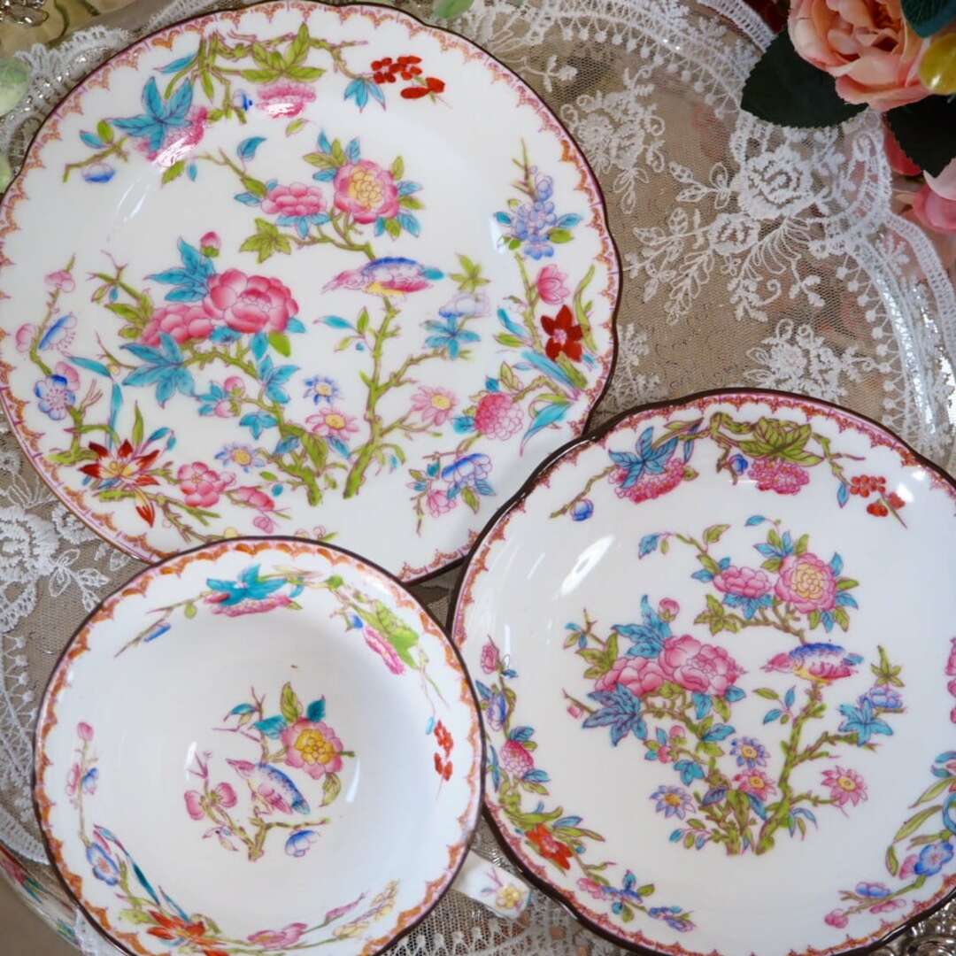 MINTON - 英国アンティーク オールドミントン 花鳥柄 トリオB MINTON - 英国アンティーク オールドミントン 花鳥柄 トリオB