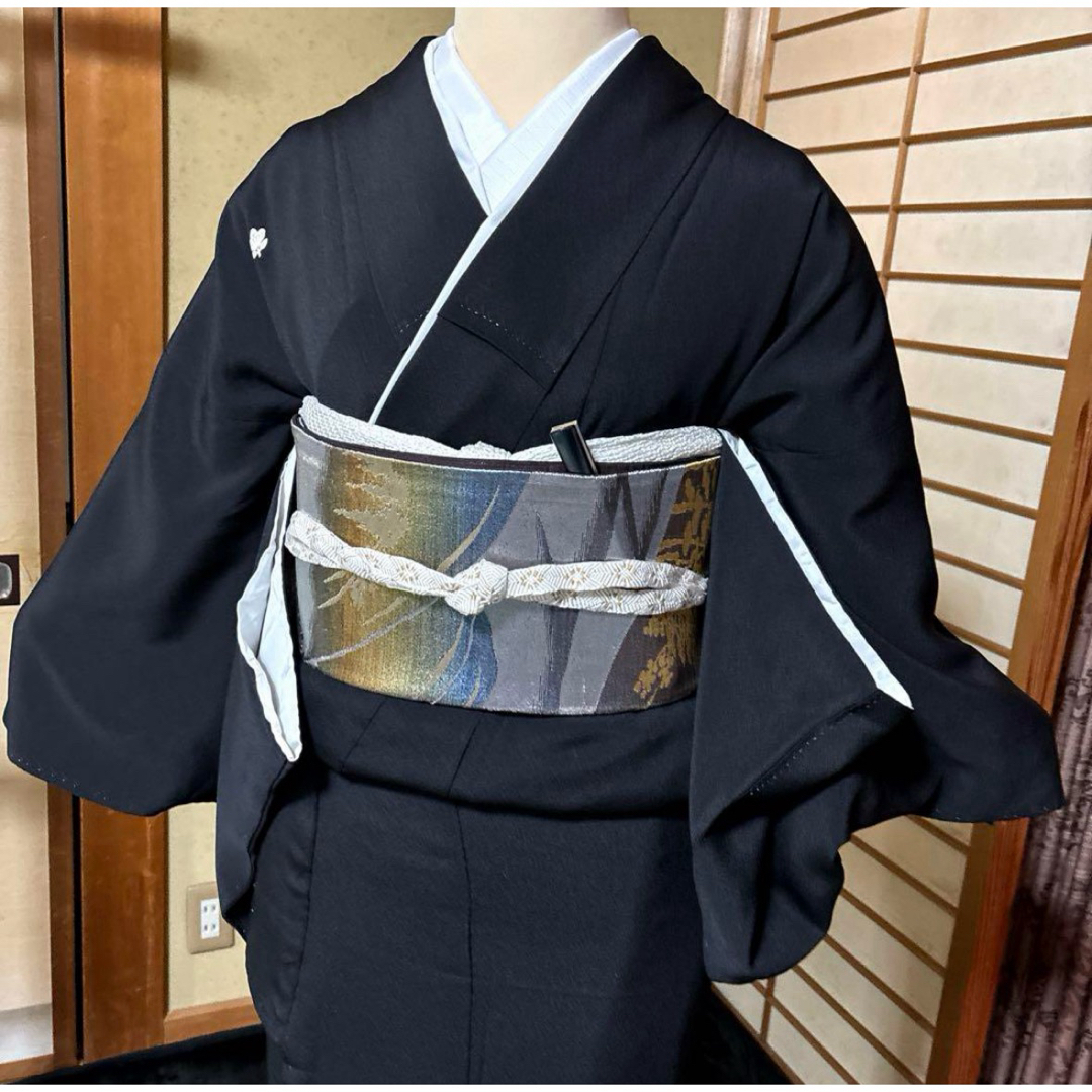 正絹5つ紋黒留袖フルセット4点 着物+特選袋帯+帯締め+帯揚げ+ 正絹5つ紋黒留袖フルセット4点 着物+特選袋帯+帯締め+帯揚げ+