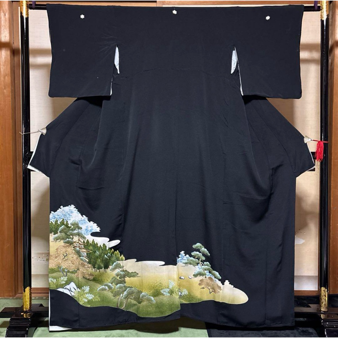 正絹5つ紋黒留袖フルセット4点 着物+特選袋帯+帯締め+帯揚げ+ 正絹5つ紋黒留袖フルセット4点 着物+特選袋帯+帯締め+帯揚げ+